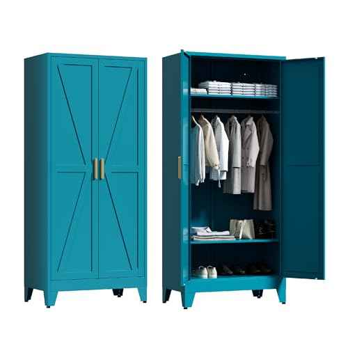 71'' Farmhouse Metal Wardrobe Cabinet with Hanging Rod