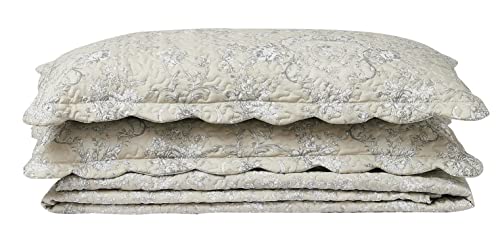Classic Grey Floral Toile in Beige Hues Quilt Set