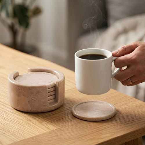 Round Marble Coasters Set of 6 with Holder