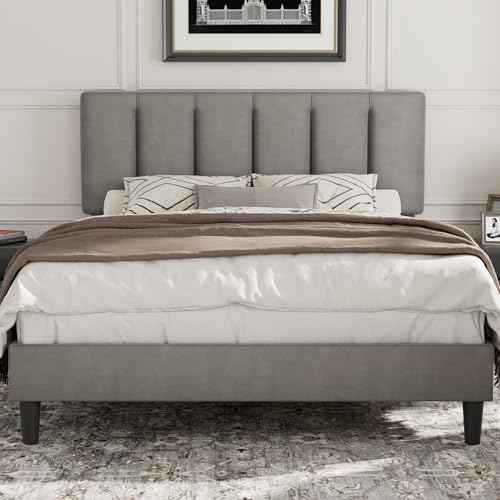 Queen Size Bed Frame with Upholstered Headboard