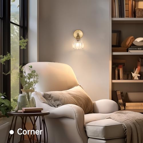 Battery Operated Vintage Wall Sconces with Transparent Tulip Glass Lampshade Battery Powered Wall Lighting for Bedside Bedroom Doorway