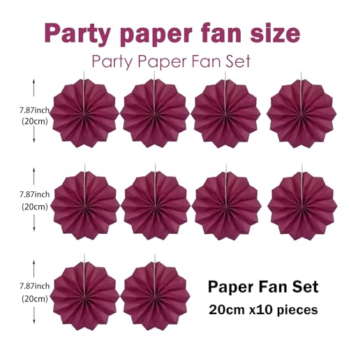 Burgundy Party Decorations Wine Red Hanging Paper Fans Bulk 8in DIY