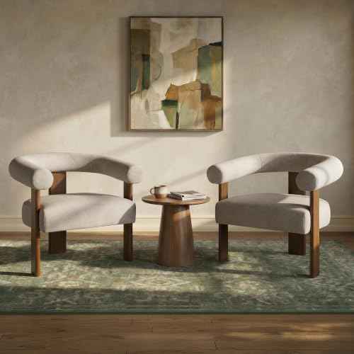 Barrel Accent Chairs Set of 2 with Armrests and Walnut Wood Legs (2 Count)