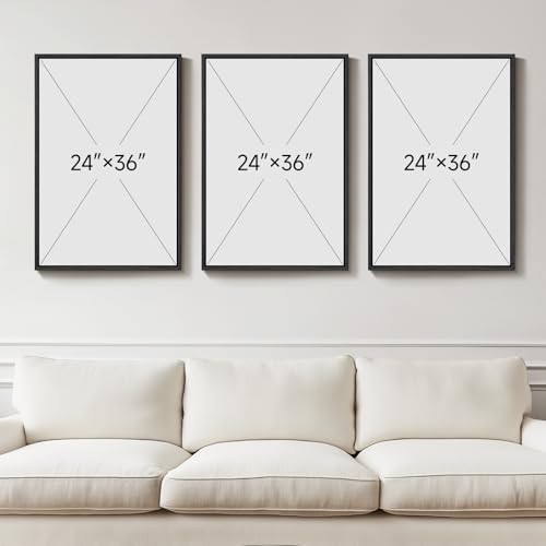 Large Framed Blue Abstract Landscape Wall Art for Living Room (3 Count)
