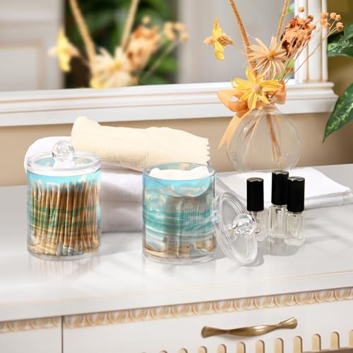 2 Pack Qtip Holder Organizer Dispenser Beach Sandcastles Seagulls Shells Bathroom Storage Canister Cotton Ball Holder Container for Cotton Pads (2 Count)