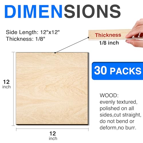 30 Pack Basswood Sheets 12"x12"x1 (30 Count)