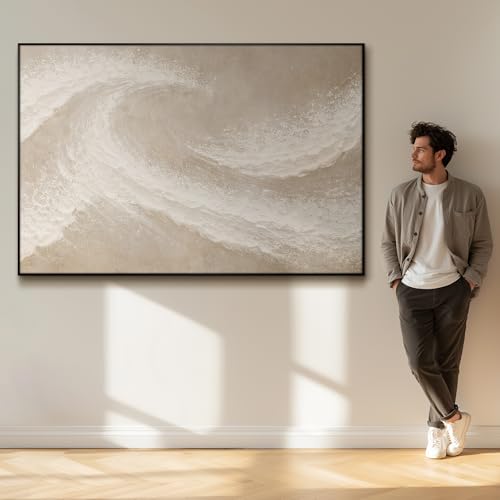 46"x72" Extra Large Framed Wall Art Soft Sand Wave Abstract Neutral Illustration for Home Living Room Bedroom Decor