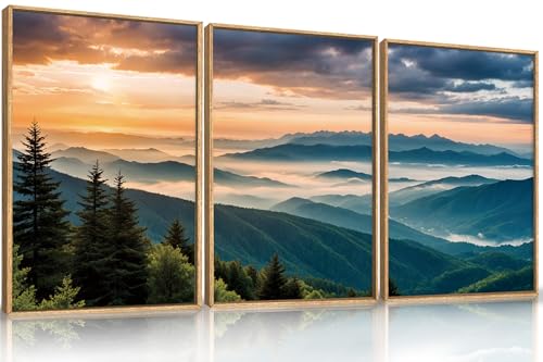 Large Nature Mountain Sunrise Framed Canvas Wall Art