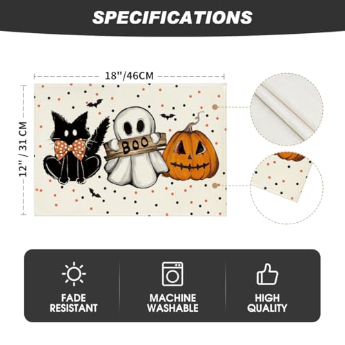Beige Cat Ghost Halloween Placemats Set of 4 (4 Count)