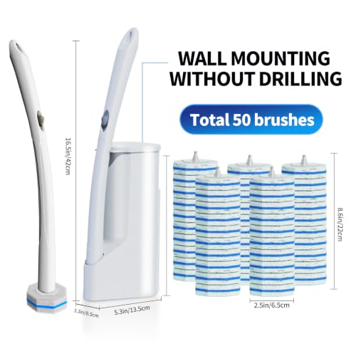 Disposable Toilet Brush Cleaning System with 50pcs Refills Pads Replacement Heads