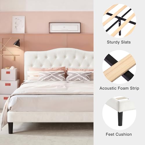 Queen Size Bed Frame with Upholstered Headboard