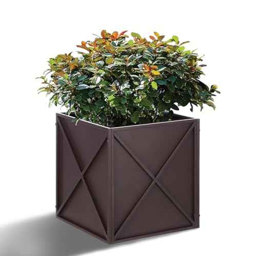 Metal Square Planter Box Tall Planters for Outdoor Plants Modern Heavy Duty with Drainage Holes for Outside Indoor Patio Deck