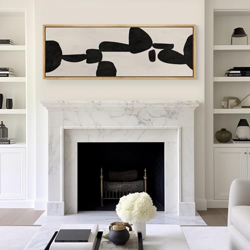 Large Framed Canvas Print Wall Art Modern Abstract Black and White Shapes Antique Retro Fine Art Illustrations Decorative Colorful for Bedroom