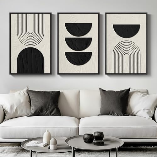 Framed Neutral Black and Beige Abstract Wall Art Set (3 Count)