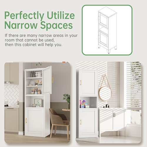 Tall Narrow Storage Cabinet 66.93" H Tall Bathroom Cabinet Metal Pantry Cabinets