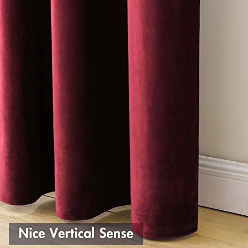 Burgundy Red Blackout Velvet Curtains Drapes 108 Inch Long 52"x108" (2 Count)