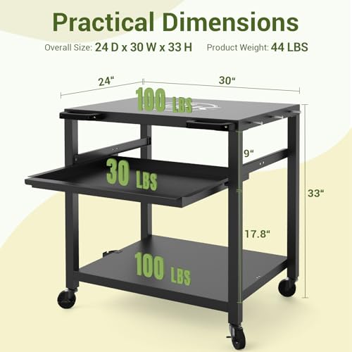 Outdoor Grill Prep Table 24"x30" Metal Grill Cart Outside 3