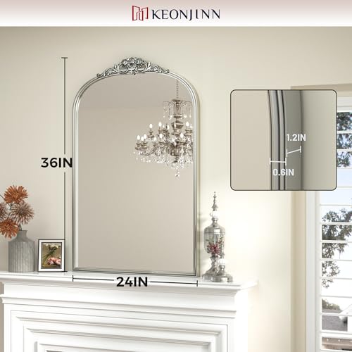 24x36 Silver Vintage Arched Mirror for Wall