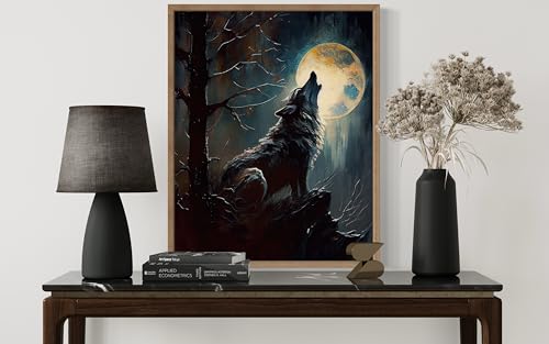 Wolf howling Wood Framed Poster Art Print