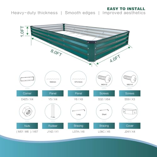 GARDMAX 8x4x1FT Galvanized Raised Garden Bed Kit