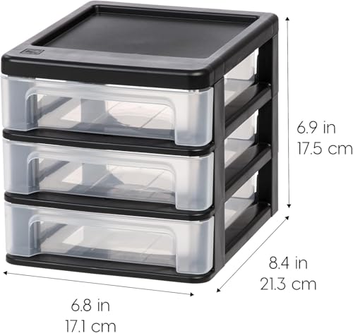 4-Pack, 3-Drawer Small Plastic Stacking Desktop Organizer, Black (4 Count)