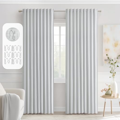 Greyish White Back Tab Blackout Curtains 52x72 Inches Long 2 Panels (2 Count)
