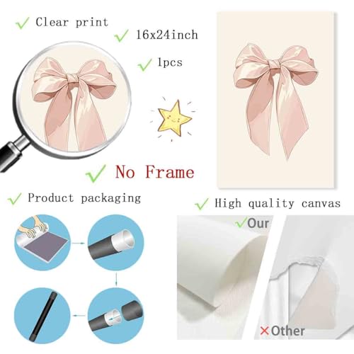 Pink Bow Pictures Watercolor Bow Picture Bows Poster Light Pink Bows Poster Preppy Coquette Posters Trendy Aesthetic Wall Art Girly Room Decor 16x24inch No Frame
