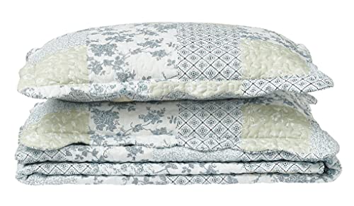 Multi Blue & Beige Floral Patchwork Quilt Set