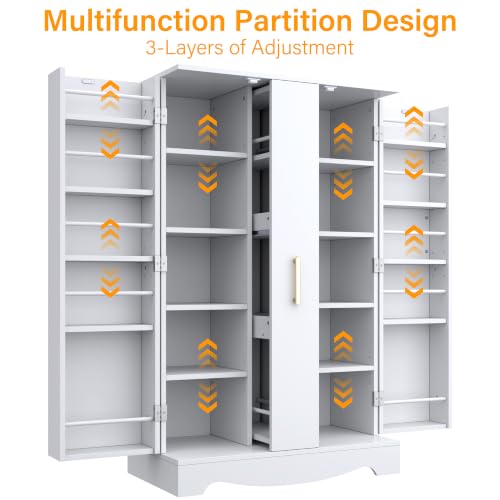 47“ White Kitchen Pantry Cabinet with 3 Doors
