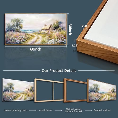 Wood Framed Canvas Wall Art For Living Room Large Wall Decor For Office Bedroom Decoration Country Road Landscape Pictures Farmhouse Paintings Artwork Mural Aesthetic Home Decor 30x60 In