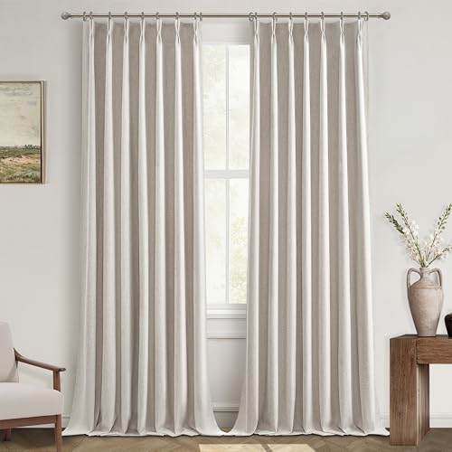 Natural Linen Pinch Pleated Blackout Curtains & Drapes 98 Inch Long Bedroom (2 Count)
