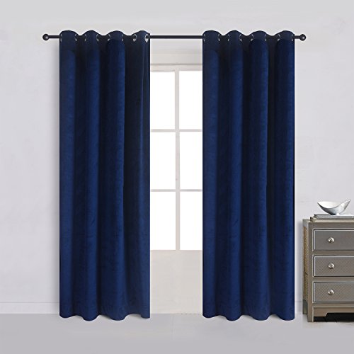 Set of 2 Heavy Velvet Flannel Blackout Window Curtains Drapes with Top Grommet Draperies Eyelet 52 Inches Wide by 120 Inches Long