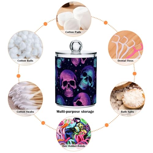 2 Pack Qtip Holder Organizer Dispenser Neon Skulls Bathroom Storage Canister Cotton Ball Holder Container for Cotton Pads (2 Count)