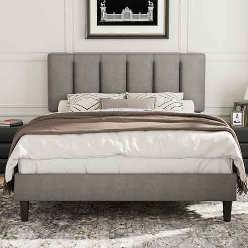 Full Size Bed Frame with Upholstered Headboard