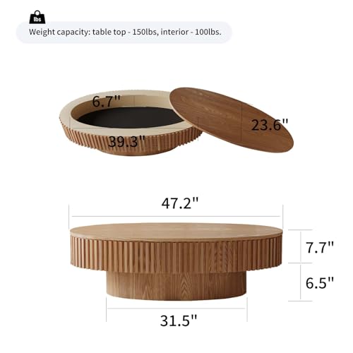 Oval Coffee Table with Storage Modern Coffee Table with Solid Wood Veneered