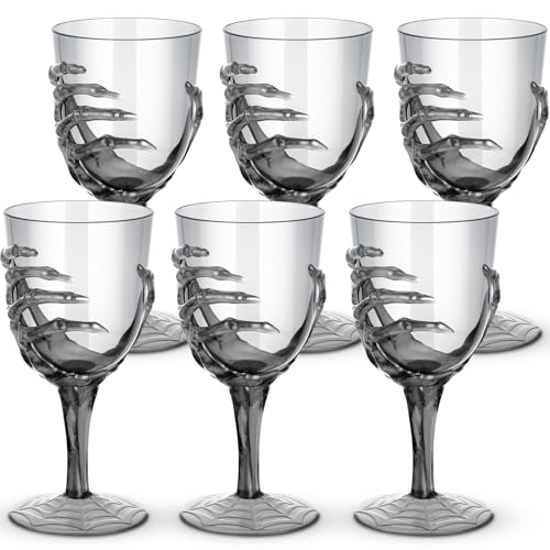 6 Pcs 12oz Halloween Skeleton Hand Goblets Clear Plastic Halloween Cups Skull Wine Glass Set for Creepy Spooky Party Decorations (6 Count)