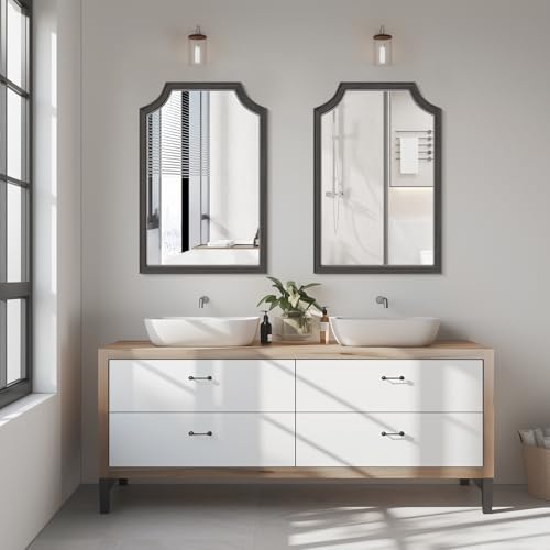 Scalloped Wood Mirror for Small Bathroom Vanity 20x30 Inch Rectangle Wall Mirror Decor for Hallway Bedroom Living Room Home