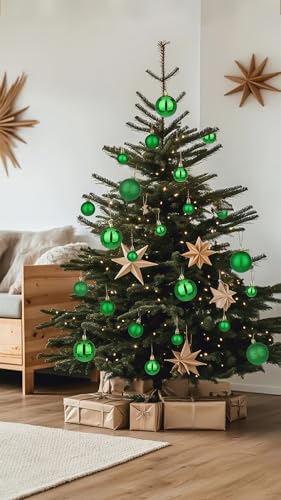 50pcs Christmas Ball Ornaments Dark Green Small Shatterproof Christmas Tree Decorations Xmas Tree Xmas Ornaments Balls with Hanging Loop for Halloween Xmas Wedding Holiday Party Wreath Home Decor