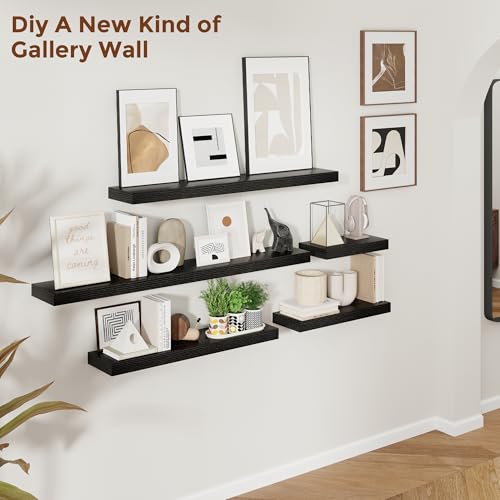 44 Inch Floating Shelves for Wall 8 Inch Deep Black Shelves Set of 2