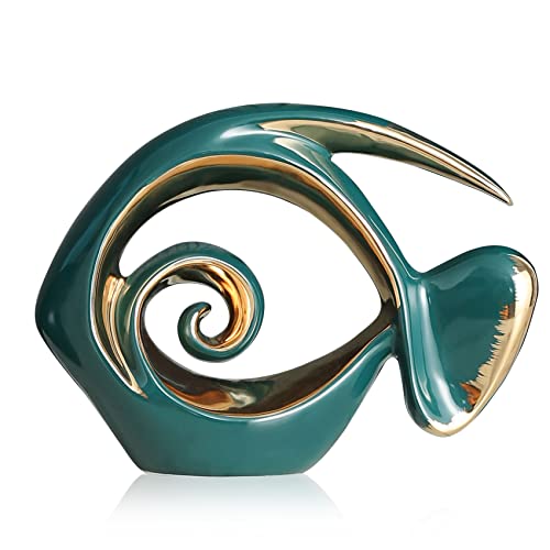 Green Gold Ceramic Fish Figurines