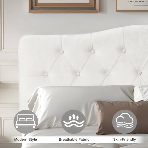 Queen Size Bed Frame with Upholstered Headboard