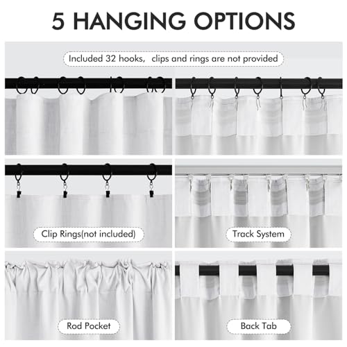 100% Blackout Back Tab Pleat Linen Curtains 50" Wx102 L (2 Count)