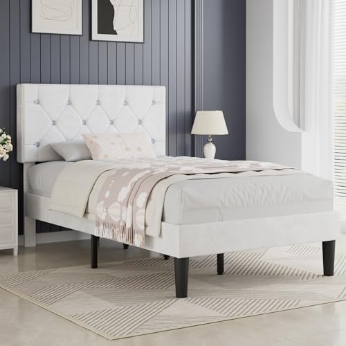 Twin Size Bed Frame with Diamond Tufted Headboard