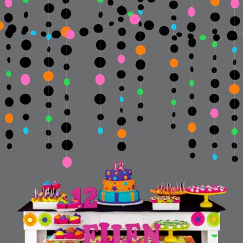 Black and Colorful Circle Dots Hanging Paper Streamer Black Multi