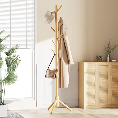Solid Wooden Coat Rack Freestanding with 8 Hooks