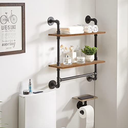 2 Tiers Industrial Pipe Shelves with Towel Bar RF