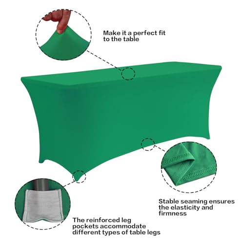 2 Pack 4FT Table Cloth for Rectangular Spandex Emerald Green Cover (2 Count)