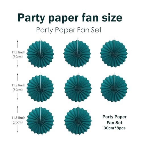 Green Birthday Decorations Dark Green Paper Fans Set Hanging Decor 12in (30 Count)