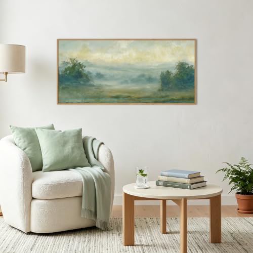 Green Abstract Minimalist Framed Canvas Wall Art