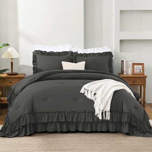 Dark Grey Ruffle Comforter Set King